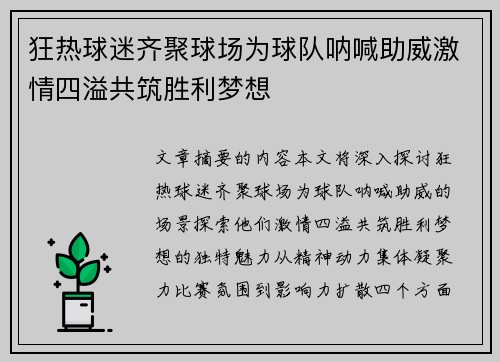 狂热球迷齐聚球场为球队呐喊助威激情四溢共筑胜利梦想